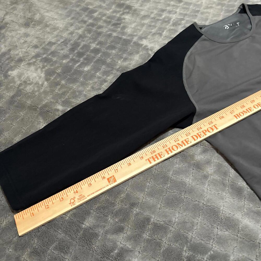 BYLT Shirt Men Medium M Black Gray Drop Cut Lux Baseball 3/4 Sleeve Performance - Picture 5 of 6